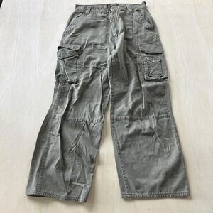 Y2K Machine Cargo Pants Mens 34x32 Green Canvas Relaxed Fit Workwear Utility